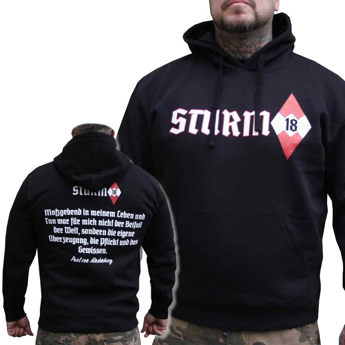Herren Kapuzenpullover Sturm 18 - Pflicht und Gewissen Schwarz