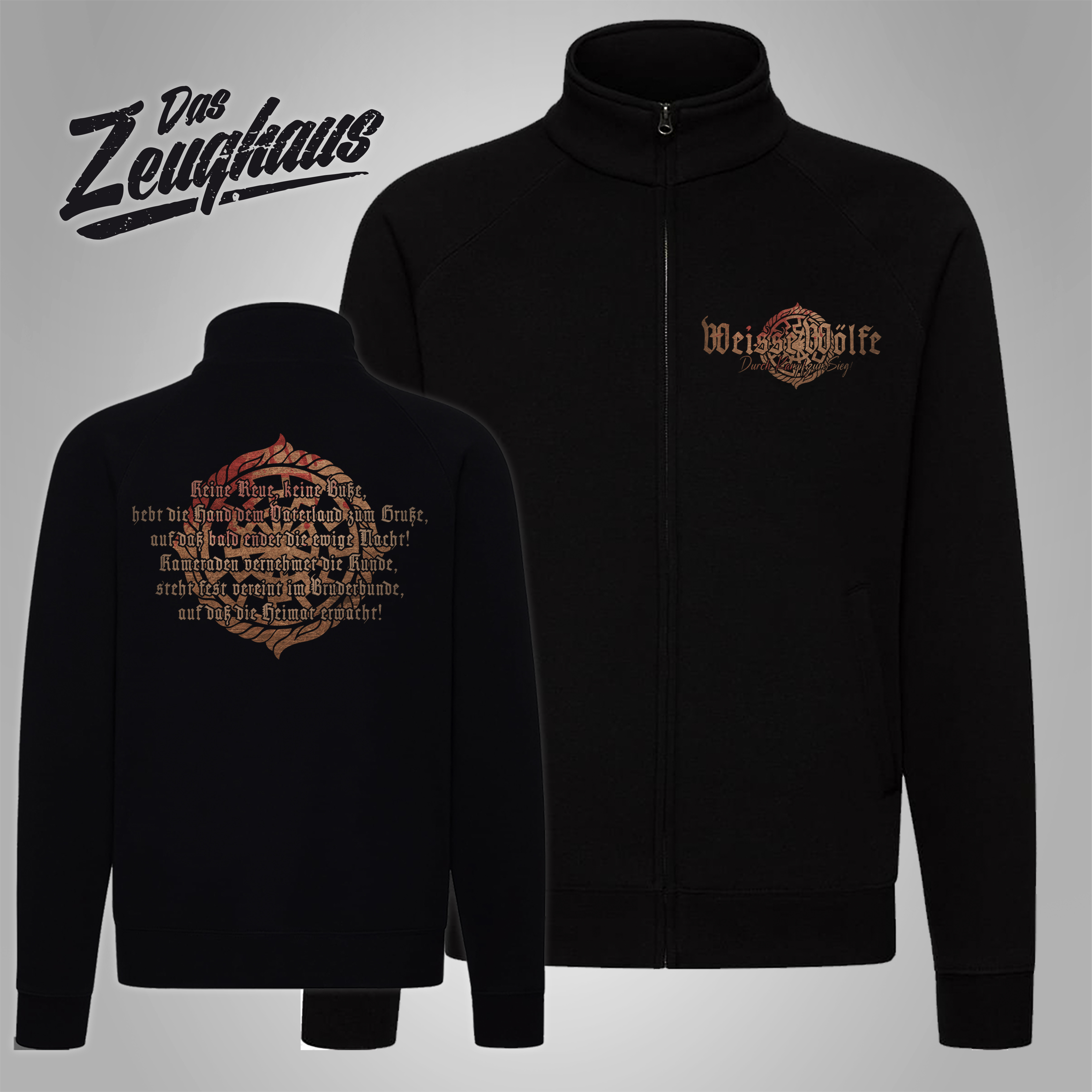 Stehkragenjacke Weisse Wölfe Schwarz