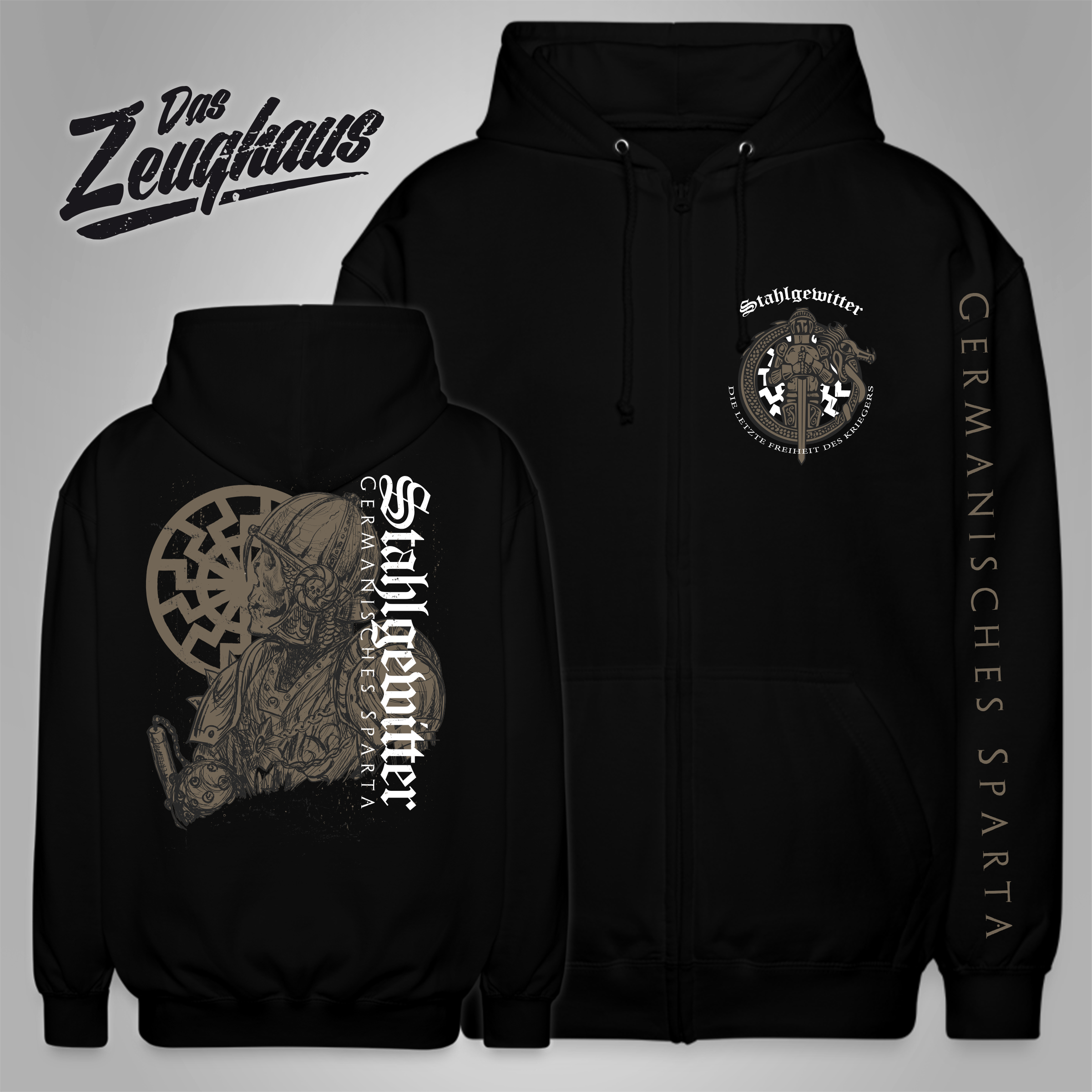 Kapuzenjacke Stahlgewitter - Germanisches Sparta Schwarz