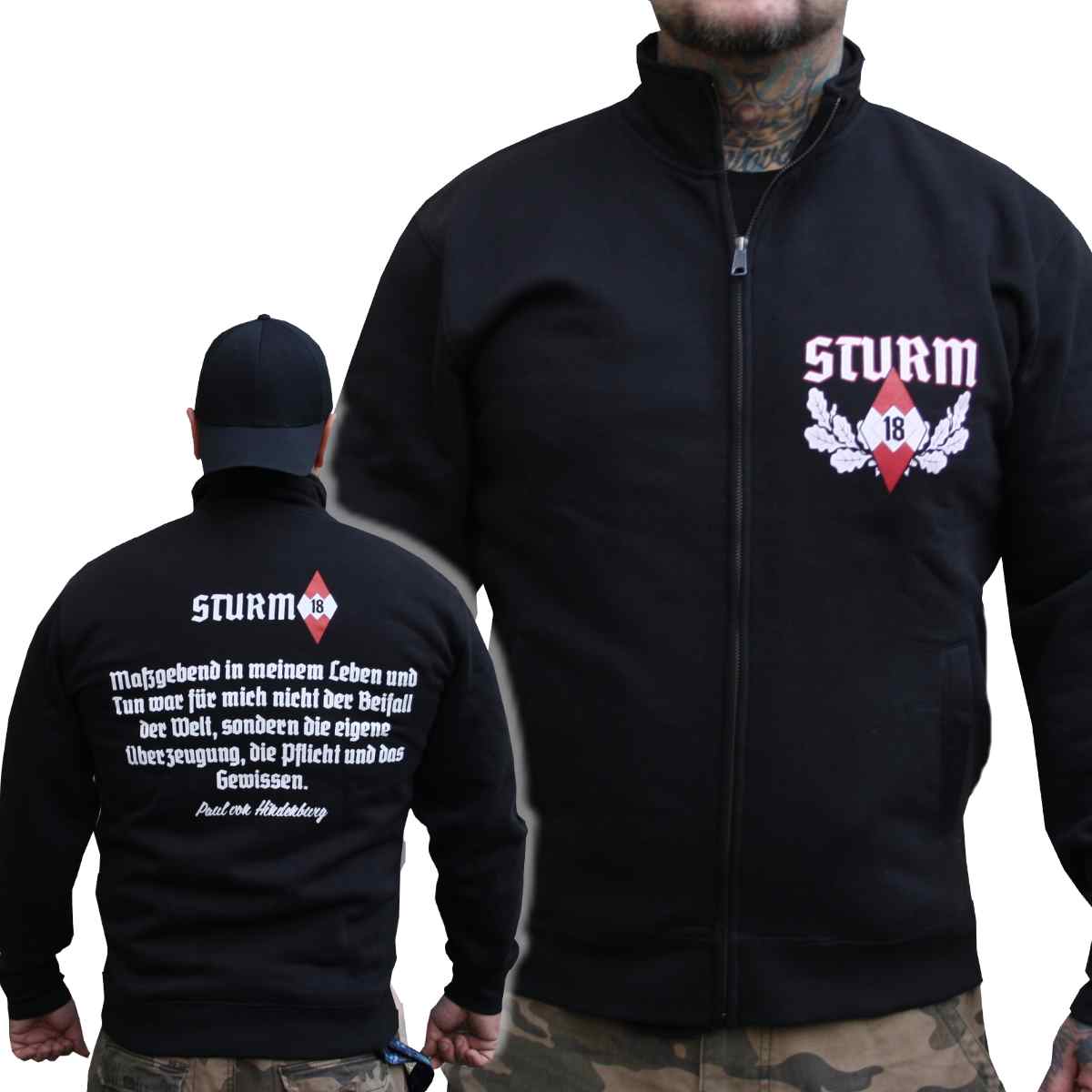 Herren Stehkragenjacke Sturm 18 - Pflicht und Gewissen Schwarz