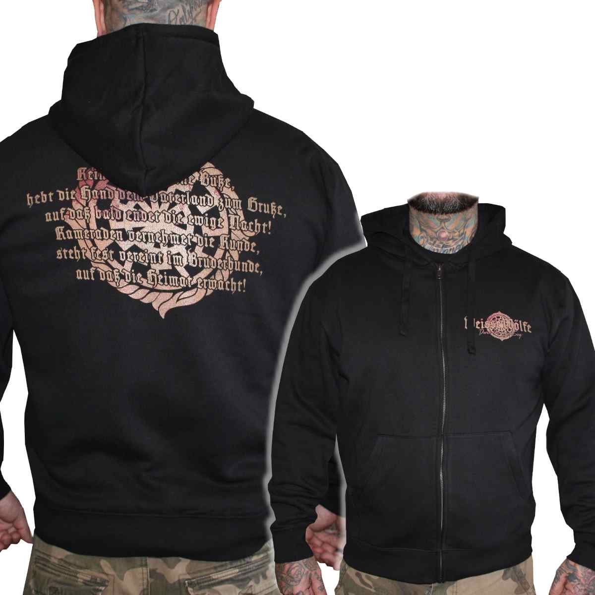 Kapuzenjacke Weisse Wölfe Schwarz